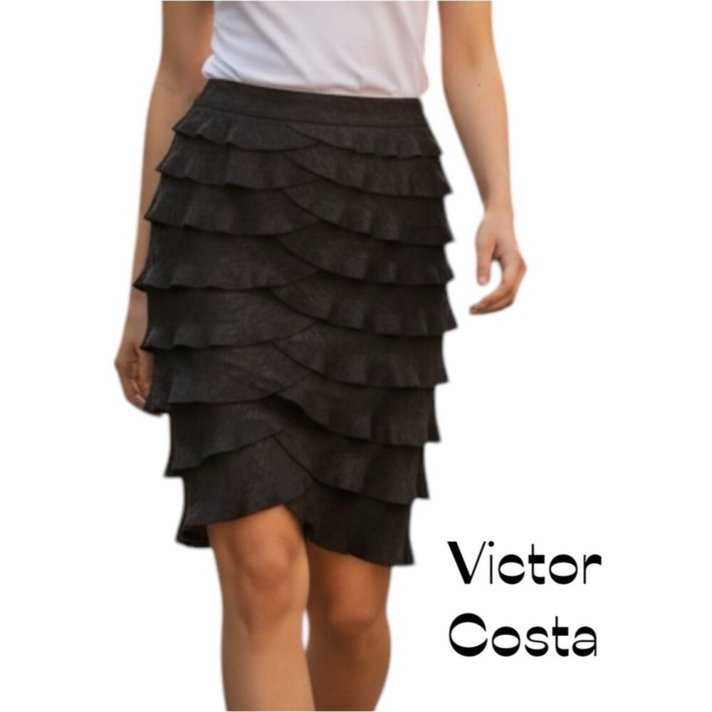 Victor Costa Iridescent Black Party Event Layered Tulip Skirt NWT Size 10